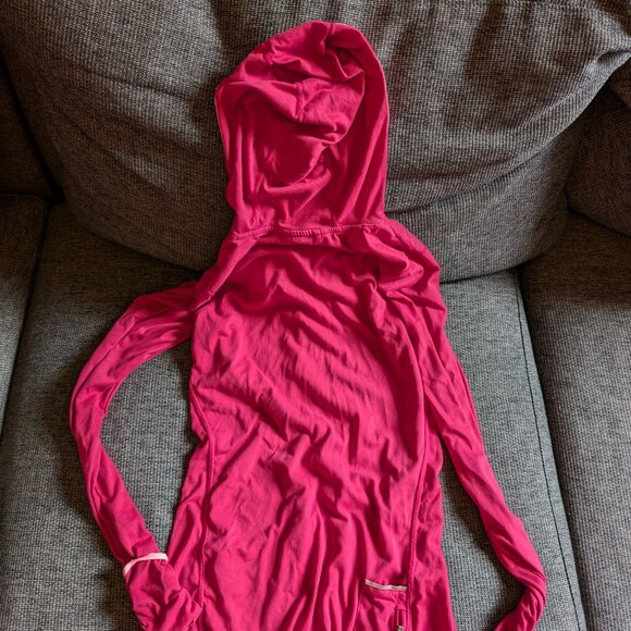 Pink Nike Running Dri-Fit Long Sleeve Top — Zip pocket, hood, convertible mitts - Picture 2 of 3